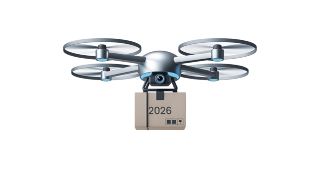 A drone flying in the sky and delivering a package. - Powered by Adobe