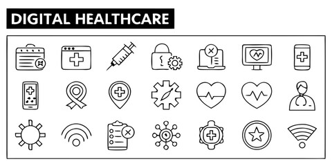 Digital healthcare icons vector illustration 