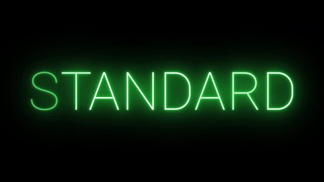 Flickering neon green standard sign animated on black background.
