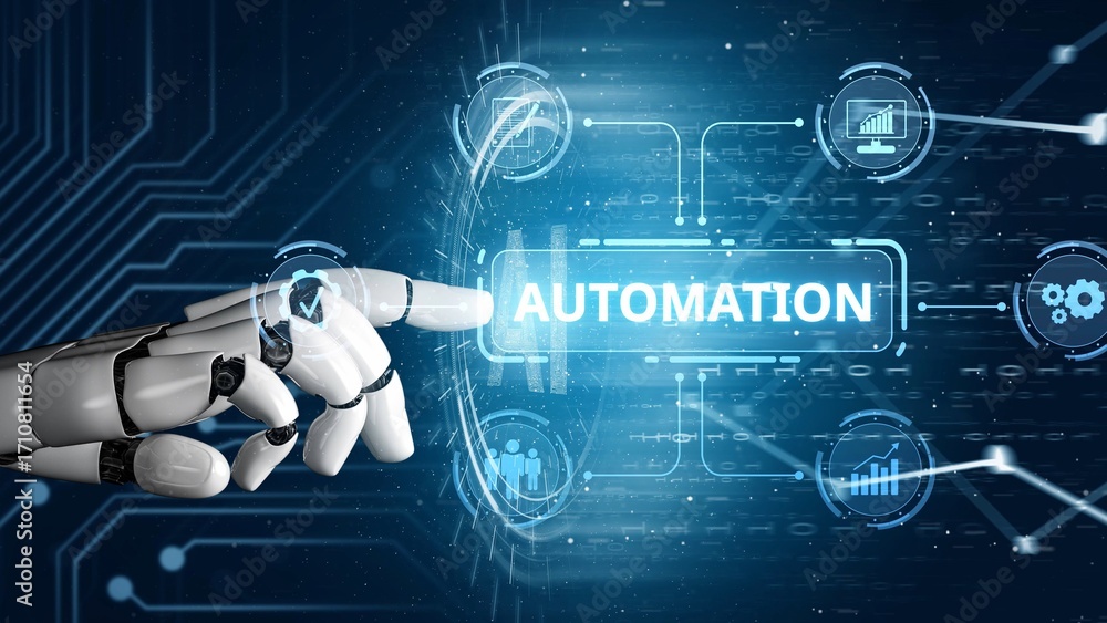 Poster modern automation drives workflow efficiency by connecting systems, people, and data. with intellige