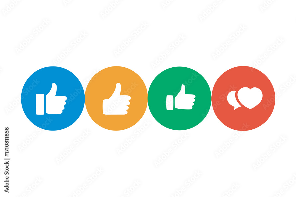 Poster set of four distinct circular icons with vibrant colors