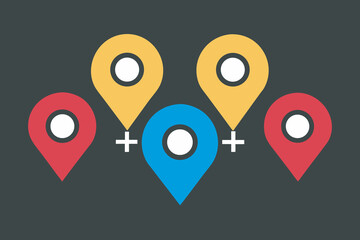 Collection of four distinctly colored location pin icons