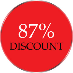 Up to 87 Percent Discount Star Badge – Red Promotional Sale Sticker, Special Offer Marketing Label, Retail Shopping Price Cut Tag, E-commerce Discount Icon for Advertising Campaign
