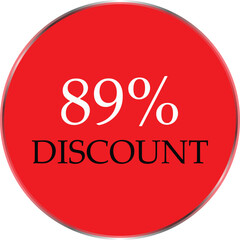 Up to 89 Percent Discount Star Badge – Red Promotional Sale Sticker, Special Offer Marketing Label, Retail Shopping Price Cut Tag, E-commerce Discount Icon for Advertising Campaign