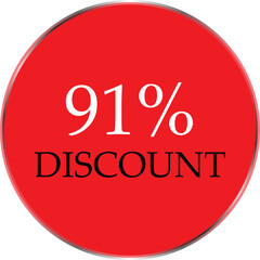 Up to 91 Percent Discount Star Badge – Red Promotional Sale Sticker, Special Offer Marketing Label, Retail Shopping Price Cut Tag, E-commerce Discount Icon for Advertising Campaign