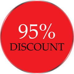 Up to 95 Percent Discount Star Badge – Red Promotional Sale Sticker, Special Offer Marketing Label, Retail Shopping Price Cut Tag, E-commerce Discount Icon for Advertising Campaign