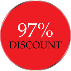 Up to 97 Percent Discount Star Badge – Red Promotional Sale Sticker, Special Offer Marketing Label, Retail Shopping Price Cut Tag, E-commerce Discount Icon for Advertising Campaign