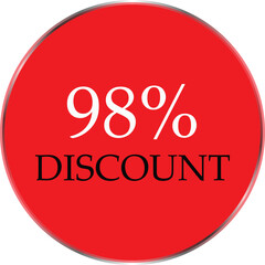 Up to 98 Percent Discount Star Badge – Red Promotional Sale Sticker, Special Offer Marketing Label, Retail Shopping Price Cut Tag, E-commerce Discount Icon for Advertising Campaign