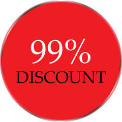 Up to 99 Percent Discount Star Badge – Red Promotional Sale Sticker, Special Offer Marketing Label, Retail Shopping Price Cut Tag, E-commerce Discount Icon for Advertising Campaign
