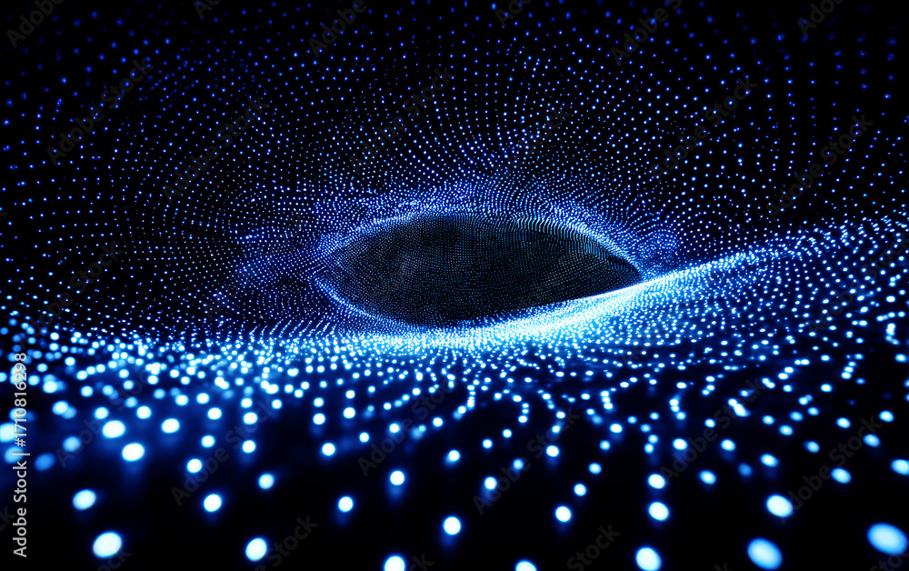 Poster abstract digital tunnel with glowing particles and swirling patterns
