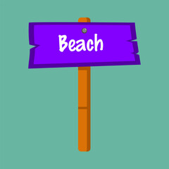 Beach Sign on Wooden Post