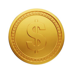 Golden Dollar Coin Icon Finance Concept Wealth Symbol Shiny Currency Investment Money Savings on transparent background