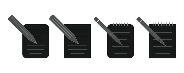 Pen. Edit icon set. Notepad edit document with pencil and pen icon. Pen sign up icon. Business concept note edit pictogram.