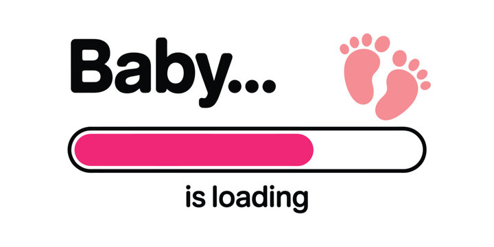 Baby loading bar with pink footprints announcing pregnancy
