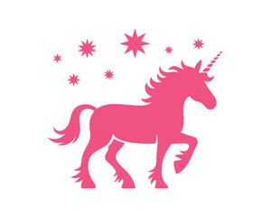 Pink silhouette unicorn with stars