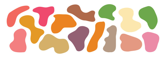 Abstract organic shapes set – colorful hand drawn blobs, minimalist geometric fluid elements for modern design and background