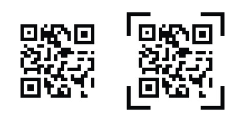 Fototapeta premium Clean vector black QR code symbols, Editable black QR code vector, High-quality black QR scanner graphics for websites and mobile apps.