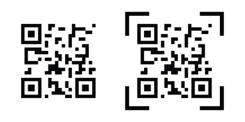 Fototapeta premium QR code icon, black and white square symbol for digital payment and scan. Flat vector black QR code designs, great for marketing campaigns and digital platforms.