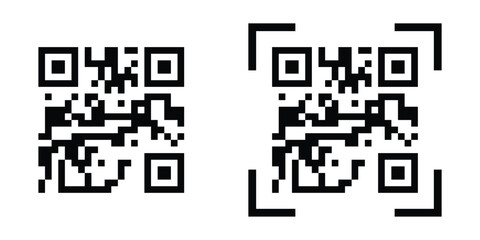 Fototapeta premium QR code icon, black and white square symbol for digital payment and scan. Flat vector black QR code designs, great for marketing campaigns and digital platforms.