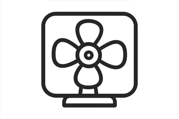 Fan icon. Ventilator symbol. Electric cooler for air circulation. Portable desk fan line art. Simple outline pictogram. Cooling equipment vector illustration. Minimalist design.