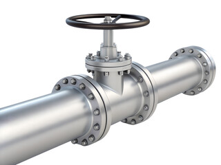 Metal pipe with valve isolated on transparent background