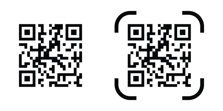 Modern black QR code icon on clean white background. QR code scan for smartphone. QR code for payment. Scan QR code symbol. Modern black QR code vector graphics