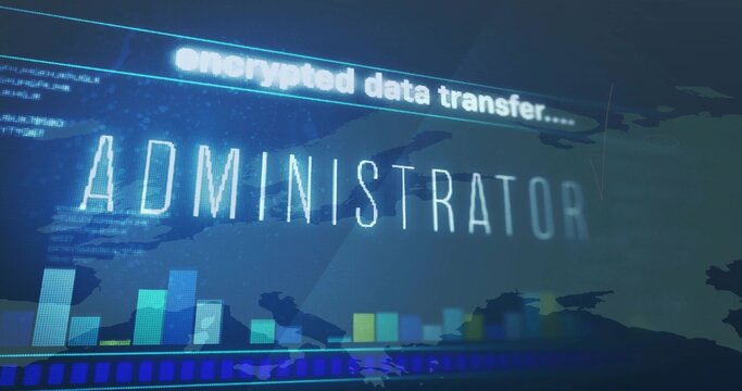 Displaying ADMINISTRATOR text hovering over world map in console with encrypted transfer