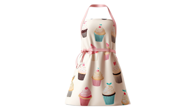 Baking-themed apron mockup kitchen design on white background