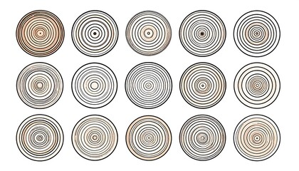 A graphic design of concentric circles, in a variety of shades of brown and beige, arranged in a grid pattern, creating a visually appealing and unique composition.