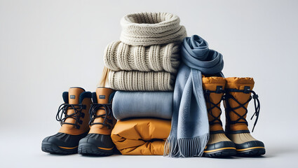 Winter clothes with a combo pack on a white background