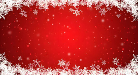 Festive red background with a white snowflake border and falling snow, perfect for christmas and winter themes