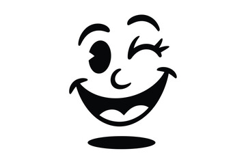 Vintage cartoon face winking and laughing with wide smile