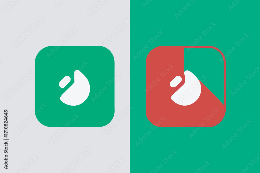 Poster two distinct square buttons one green and one red for user interface design