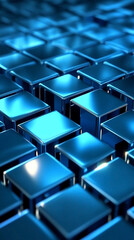 Obraz premium Dynamic array of rotated blue geometric cubes with light