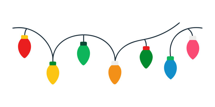 colorful christmas lights on black wire clip art preview