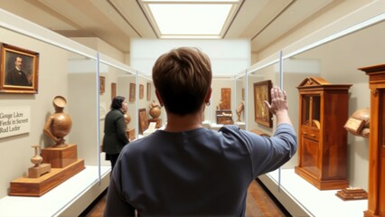 Virtual Museum Touch, Historical Artifacts, Weight Texture Stories, Abstract Heritage Immersion, Immersive Museum