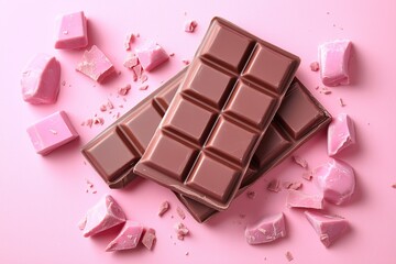 Light pink chocolate bar on a pink background