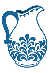 Blue floral patterned ceramic pitcher with handle