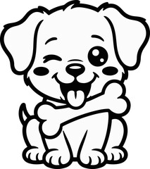 Vector art of charming puppy cartoon delightful puppy character with a bone, winking eye, and happy expression, perfect for petrelated designs, childrens illustrations, and playful themes