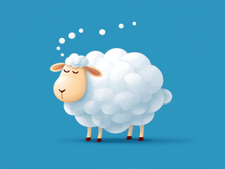 Obraz premium cartoon vector illustration of a sheep with a cloud, dreaming, soft ideas, comfort