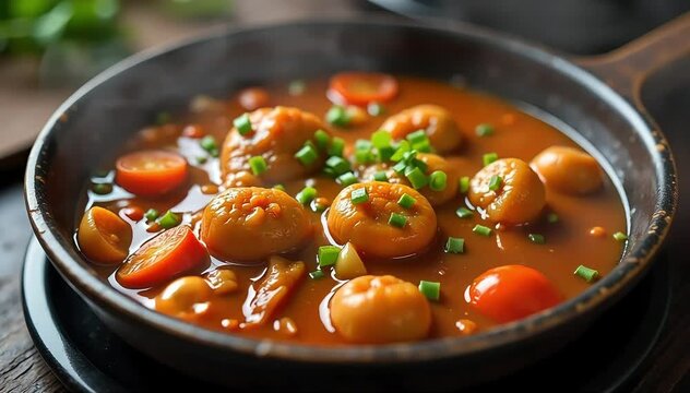 Slow cooked galbi jjim bubbling gently with aromatic spices and vegetables visible inside   