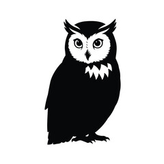 A detailed black and white owl illustration presented as a silhouette
