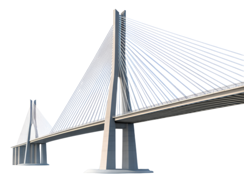 Cable stayed bridge isolated on transparent background render