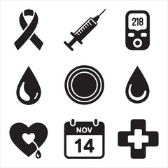 world diabetes day vactor art icon pack silhouette bandle banner icon set black and white backgrount