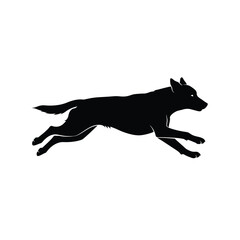 A dynamic image of a running dog in black silhouette
