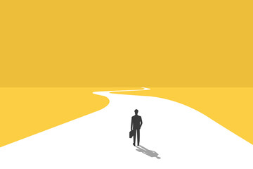 Obraz premium Businessman follow a path for business opportunities. visionary leadership different business routes. Symbol of ambition, motivation and long road ahead