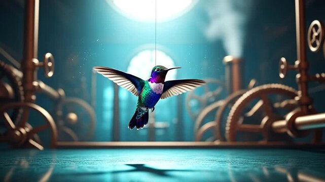 Steampunk Hummingbird - A Fusion of Nature and Technology in Flight.