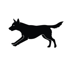 A black canine running forward distinct outline and form silhouette