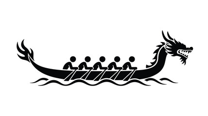 Obraz premium Stylized dragon boat with rowers in silhouette