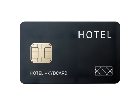 Hotel key card isolated on transparent background mockup